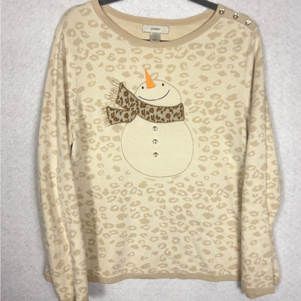 CJ Banks Cream Snowman Sweater Size X